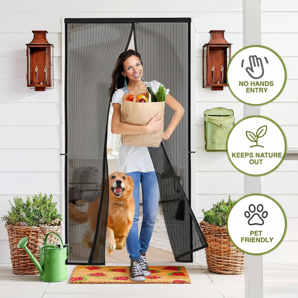 (Free Deliverey) Mosquito Door Net Mesh Screen – Magnetic Hands Free Closer