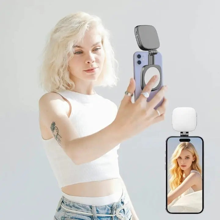 3-in-1 Magnetic Selfie Fill Light Mirror with Phone Stand" A M